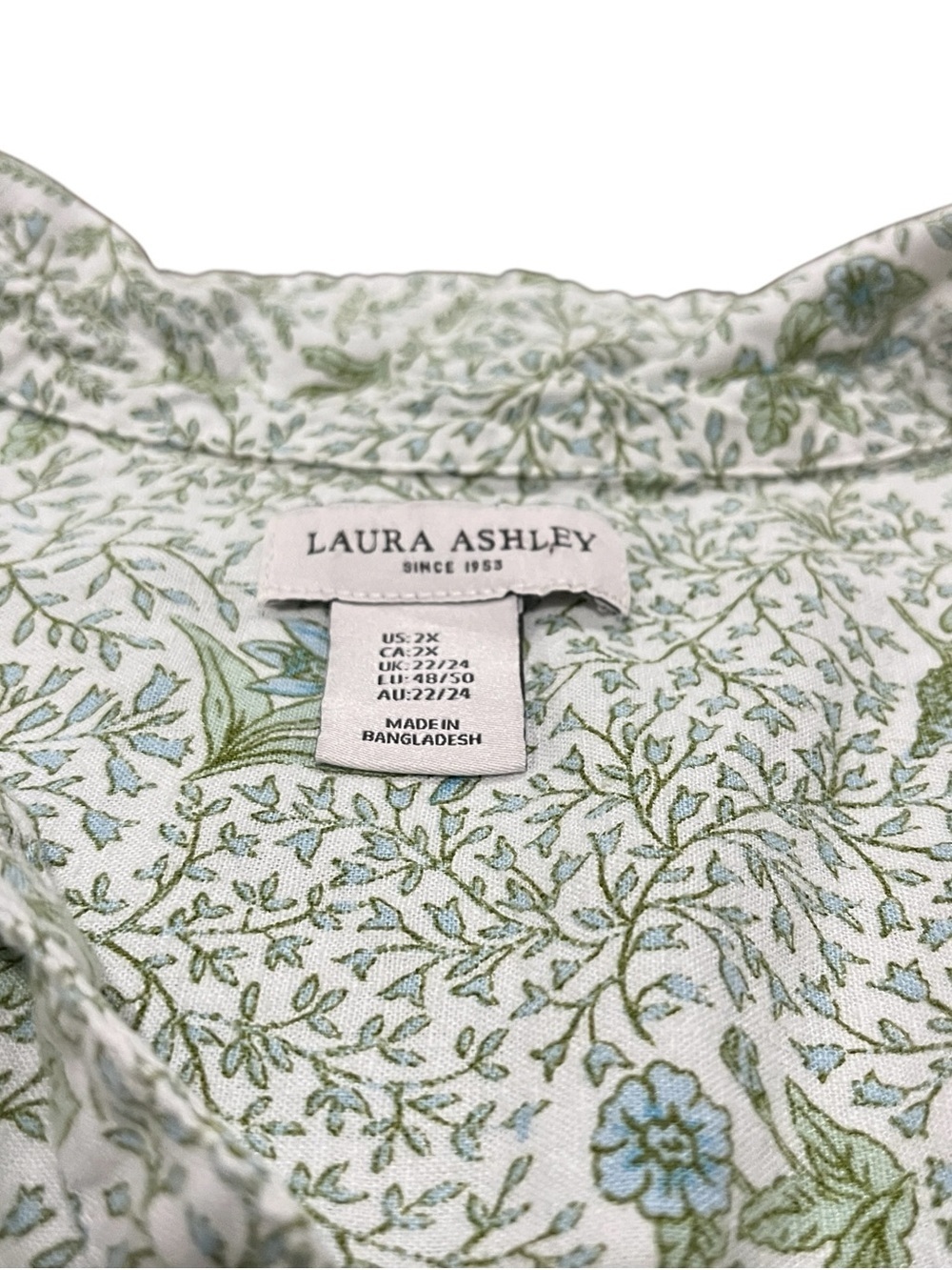 Laura Ashley Cottagecore Blue Green Floral Top 2X Romantic Prairie Blouse - Picture 3 of 9